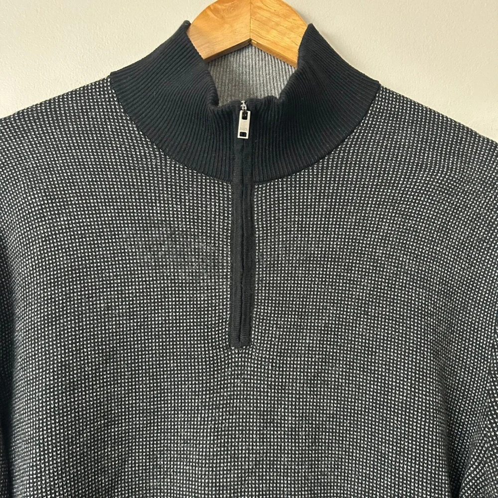 Banana Republic Sweater‎ Mens XL Black Luxe Silk Cashmere 1/4 Zip Mock Neck